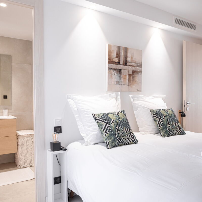 Amazing Apartment With Private Terrace & Full Air Conditioning - Walk To The Beach, La Croisette!: chambre à coucher, Salle de bain