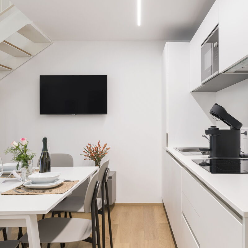 Volta City Suites: Dining Room, Kitchen, Living Room